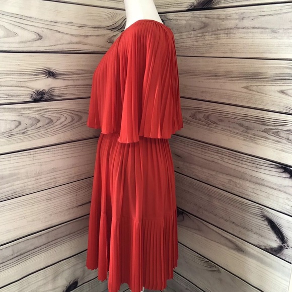 NWT KATE SPADE Persimmon Grove Red Orange Pleated Popover Cape Fit Flare Dress - Picture 7 of 16